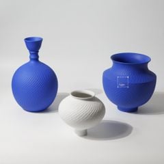 Bình Hoa Gốm Thủ Công Xanh Trắng Nghệ Thuật Hiện Đại