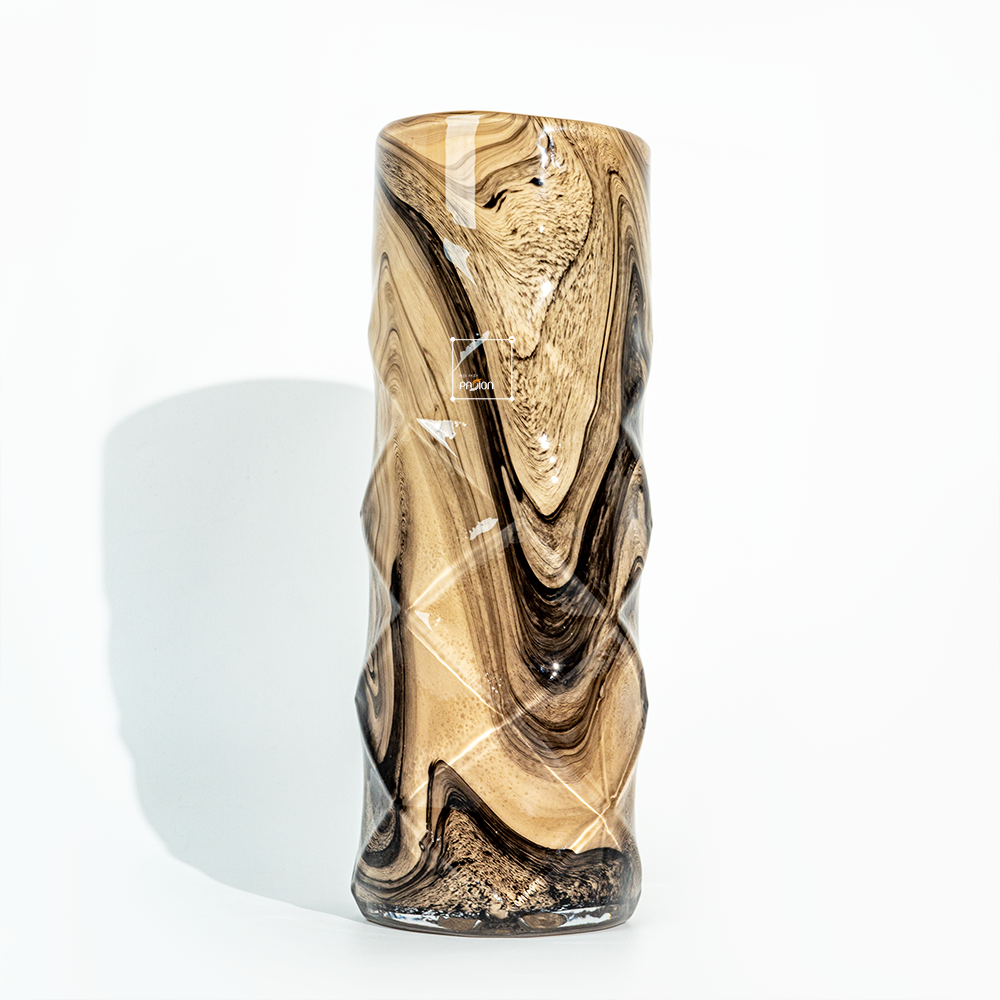Bình Hoa Thủy Tinh Nghệ Thuật Vân Đá Marble Nâu Khói