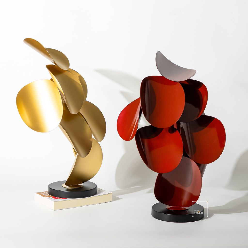 Tượng Trang Trí Bằng Kim Loại Lá Tròn Xếp Tầng Mô Hình