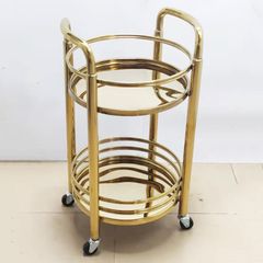 Xe Đẩy Phục Vụ Rượu Inox Mạ Vàng 3 Tầng