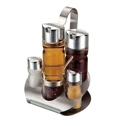 Bộ 5 Hũ Gia Vị + Kệ Inox Kèm Giá Khăn Giấy