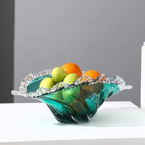 Dĩa Thủy Tinh Pha Lê Dày Viền Ply Nơ Xanh Da Trời