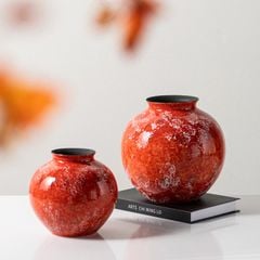 Bình Hoa Gốm Men Đỏ Tuyết Phong Cách Á Đông Cao Cấp