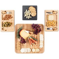 Bộ Khay Thớt Phô Mai Kèm Dao Phụ Kiện Kết Hợp Đá Phiến Decor