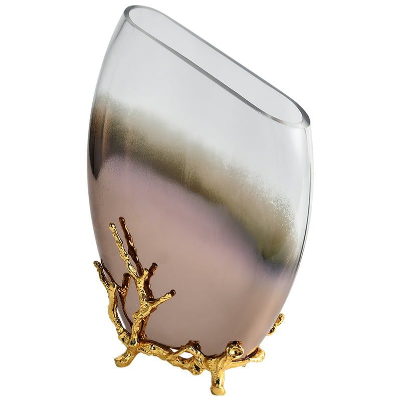 Bình Hoa Thủy Tinh Gradient Nâu Chân Đế Vàng
