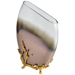 Bình Hoa Thủy Tinh Gradient Nâu Chân Đế Vàng