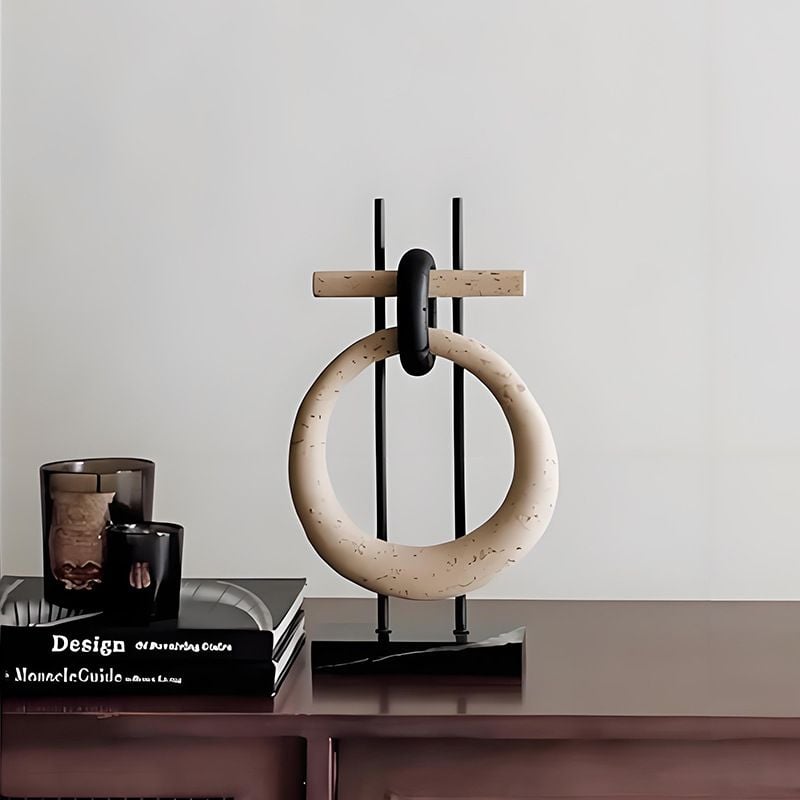 Tượng Decor Khối Tròn Hình Học Đế Đá Marble Wabi Sabi