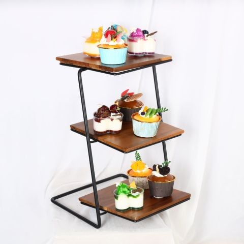 Kệ Gỗ 3 Tầng Trang Trí Bàn Tiệc Hình Vuông
