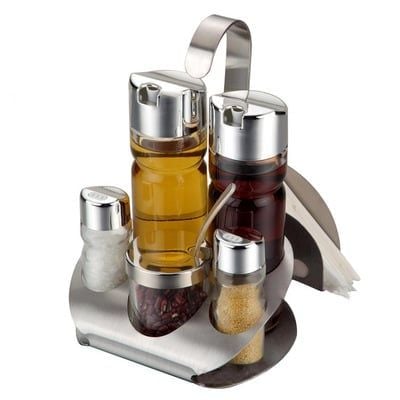 Bộ 5 Hũ Gia Vị + Kệ Inox Kèm Giá Khăn Giấy