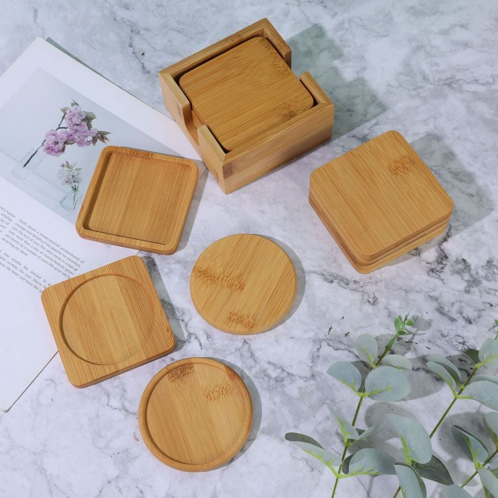 Lót Ly Gỗ Vuông Tròn Có Rãnh