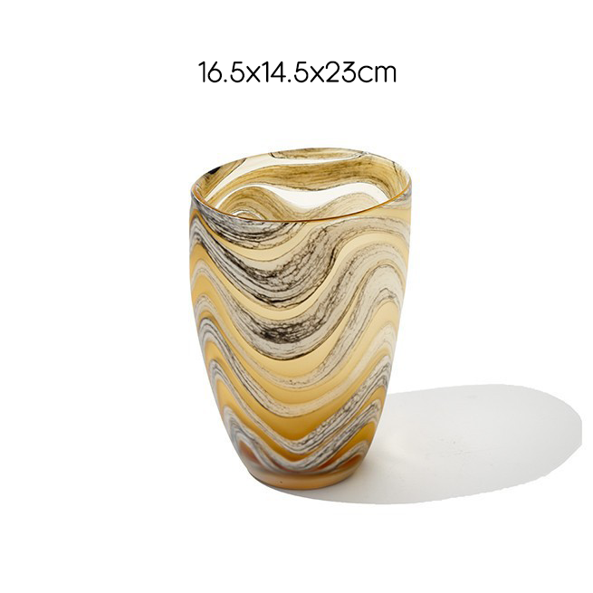 Bình Hoa Thủy Tinh Hổ Phách Thân Cao Gợn Vân Sóng Sang Trọng