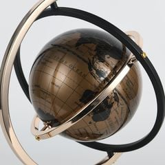 Tượng Trang Trí Decor Hình Quả Địa Cầu Xoay Tròn Vàng Nâu