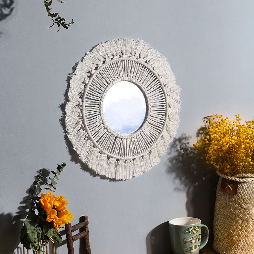 Tranh Gương Dệt Boho Lông Vũ Trang Trí Phòng Khách Phòng Ngủ