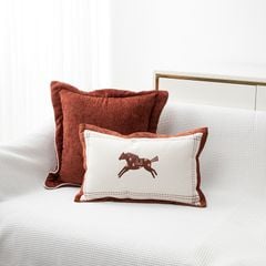 Vỏ Gối Tựa Lưng Sofa Thêu Hình Ngựa Boho Cam Đất
