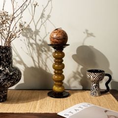 Chân Nến Decor Thủy Tinh Thổi Thủ Công Màu Hổ Phách Cao Cấp