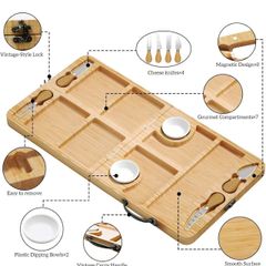 Khay Gỗ Tre Đựng Phô Mai Đồ Ăn Nhẹ Kiểu Vali Gấp Kèm Muỗng Nĩa