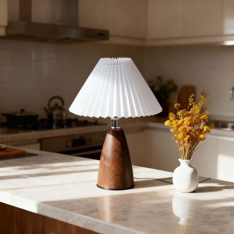 Đèn Ngủ Xếp Ly Chân Nón Gỗ Óc Chó Mid-Century