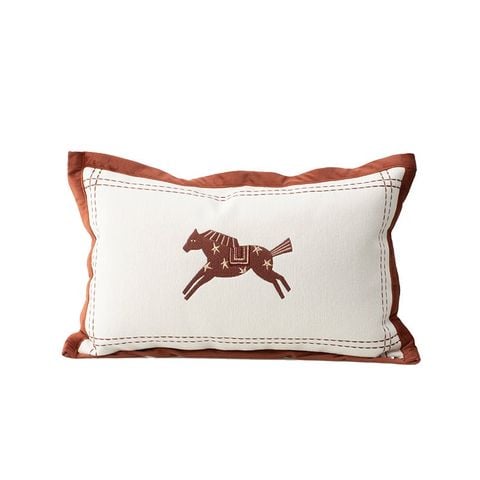 Vỏ Gối Tựa Lưng Sofa Thêu Hình Ngựa Boho Cam Đất