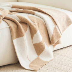 Chăn Dệt Kim Đan Len Ấm 2 Mặt Phong Cách Hình Học Be Bắc Âu