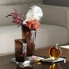 Bình Hoa Thủy Tinh Màu Nâu Khói Thiết Kế Giọt Chảy Độc Đáo