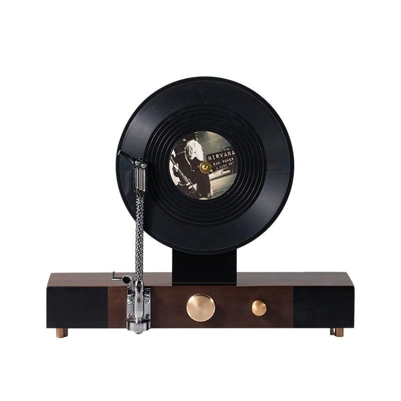 Đồ Trang Trí Đầu Đĩa Than Retro – Đế Gỗ Walnut