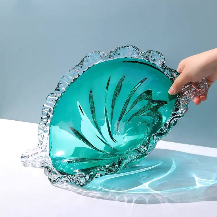 Dĩa Thủy Tinh Pha Lê Dày Viền Ply Nơ Xanh Da Trời