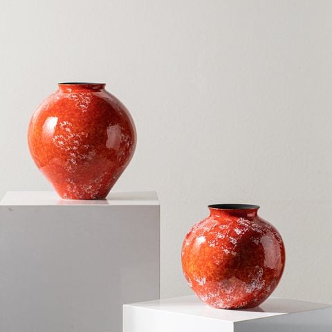 Bình Hoa Gốm Men Đỏ Tuyết Phong Cách Á Đông Cao Cấp