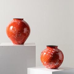 Bình Hoa Gốm Men Đỏ Tuyết Phong Cách Á Đông Cao Cấp