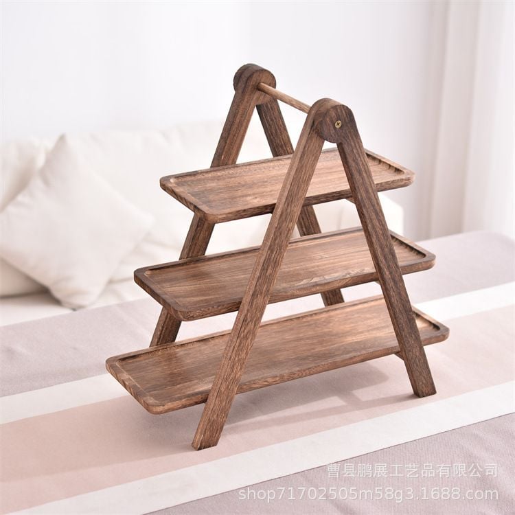 Kệ Gỗ 3 Tầng Trưng Bày Thức Ăn Bàn Tiệc Xếp Gọn