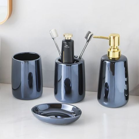 Bộ Phụ Kiện Phòng Tắm Gốm 4 Món Xanh Navy Sang Trọng