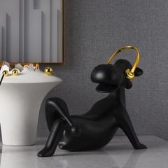Tượng Decor Hình Bò Nằm Đeo Tai Nghe Hiện Đại