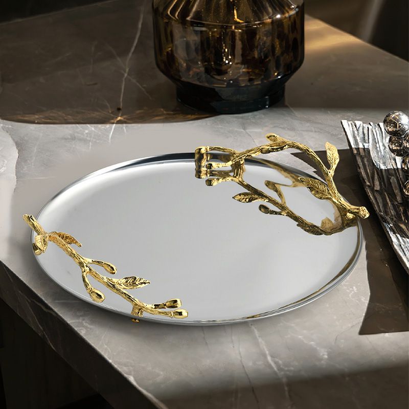 Khay Inox Đựng Tách Trà Phong Cách Hoa Châu Âu