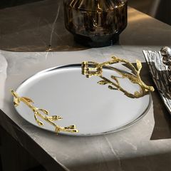 Khay Inox Đựng Tách Trà Phong Cách Hoa Châu Âu