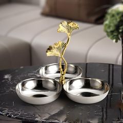 Khay Decor 3 Ngăn Inox Hình Lá Bạch Quả Sang Trọng
