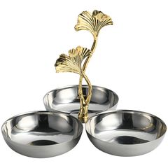 Khay Decor 3 Ngăn Inox Hình Lá Bạch Quả Sang Trọng