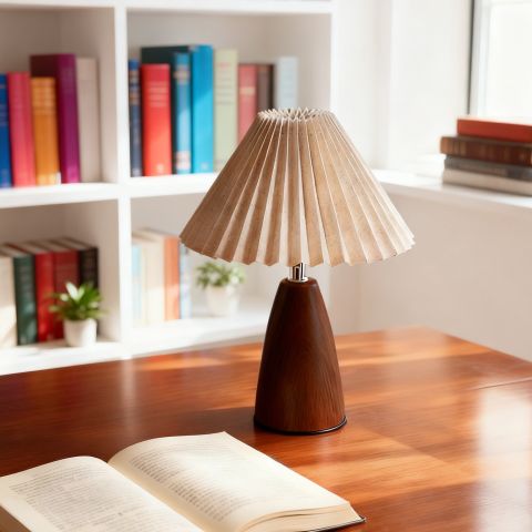 Đèn Ngủ Xếp Ly Chân Nón Gỗ Óc Chó Mid-Century