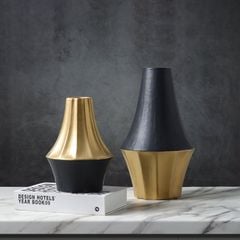 Bình Hoa Gốm Đen Phối Điểm Vân Sọc Dọc