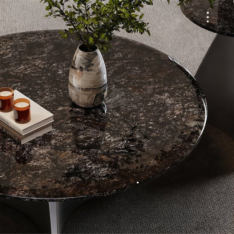 Bộ Bàn Trà Tròn Mặt Đá Marble Vân Mây Sang Trọng