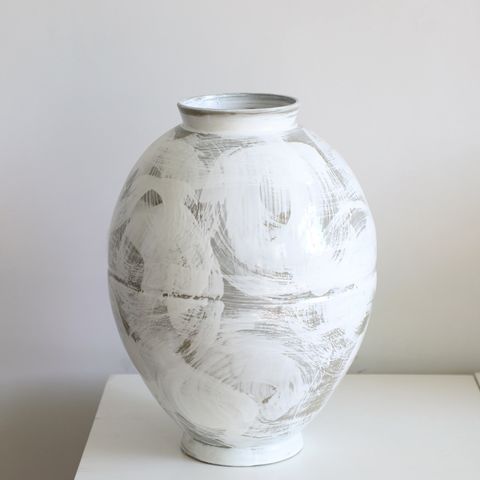 Bình Hoa Gốm Men Hoa Văn Trắng Xám Trang Trí Phòng Khách