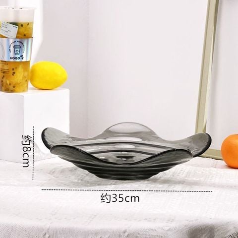 Đĩa Đựng Trái Cây Thủy Tinh Đế Dày Gợn Sóng