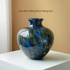 Bình Hoa Thủy Tinh Xanh Lam Vân Mosaic Độc Đáo