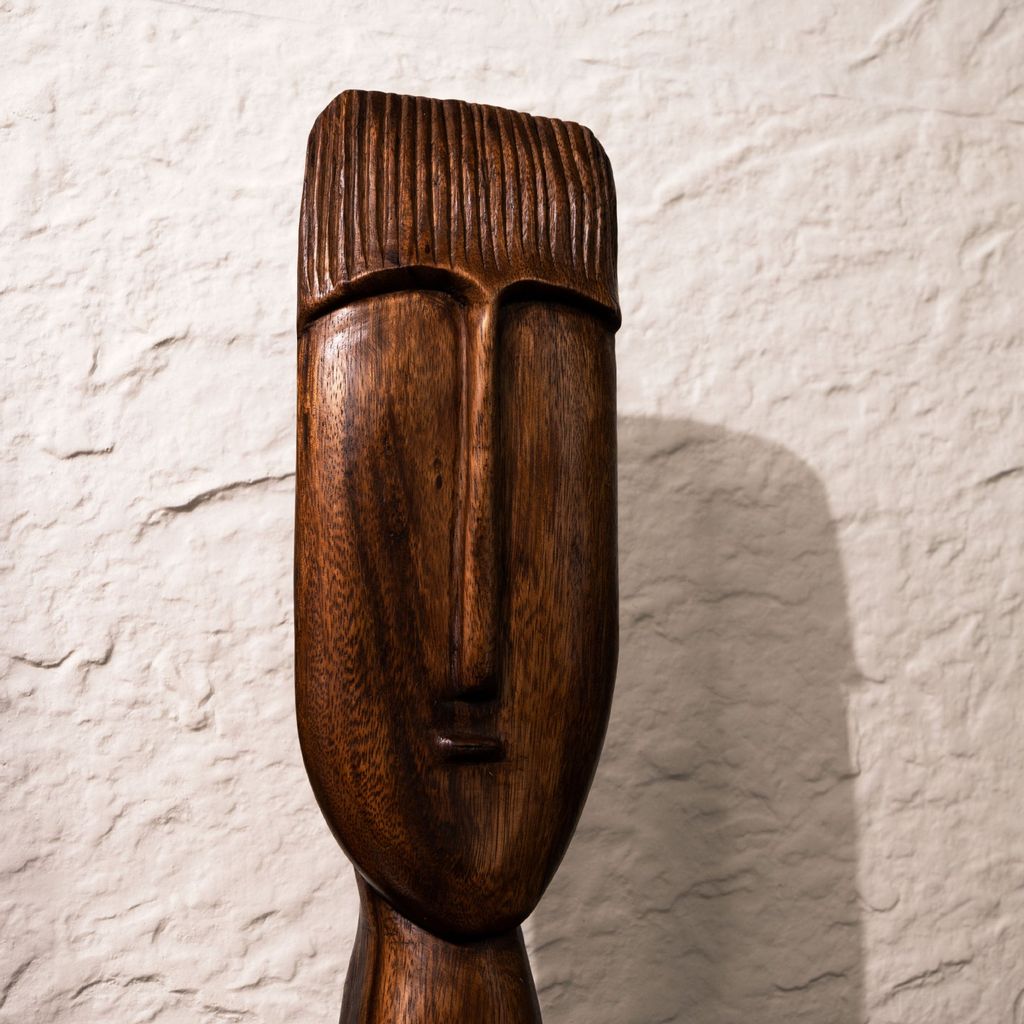 Tượng đầu người nghệ thuật Wabi Sabi decor kệ sách