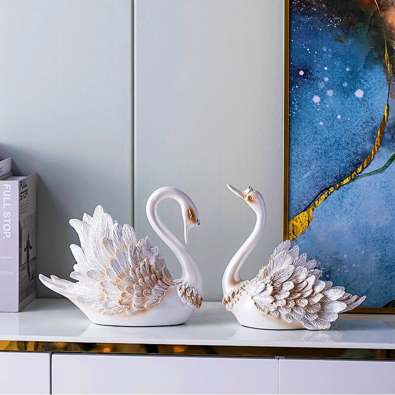 Tượng Đôi Thiên Nga Màu Ngọc Trai Châu Âu Hiện Đại