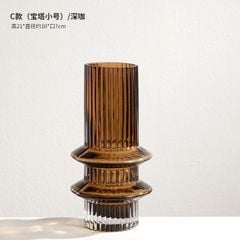 Bình Hoa Thủy Tinh Nâu Phong Cách Tháp Tầng