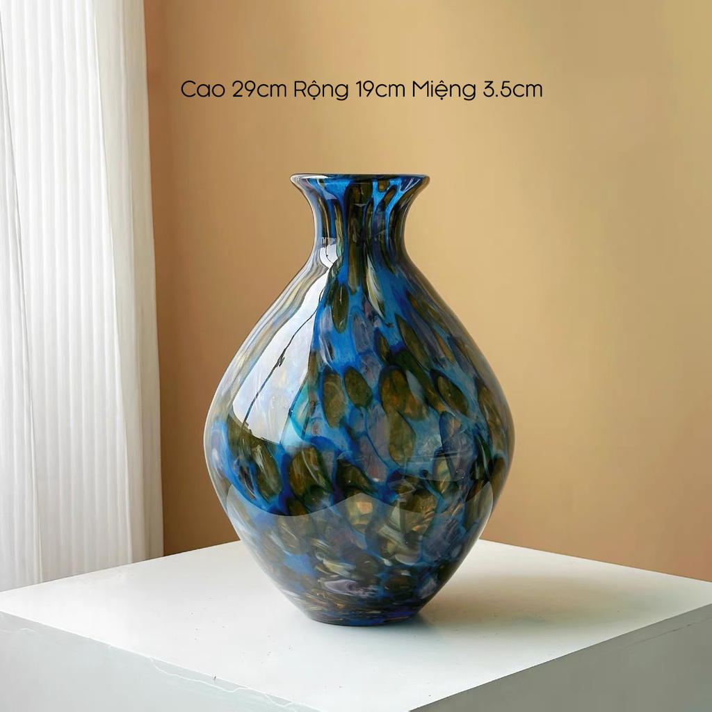 Bình Hoa Thủy Tinh Xanh Lam Vân Mosaic Độc Đáo