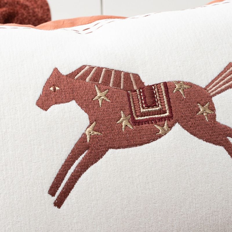 Vỏ Gối Tựa Lưng Sofa Thêu Hình Ngựa Boho Cam Đất