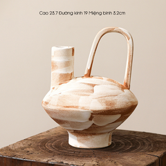 Bình Hoa Gốm Thô Phong Cách Wabi Sabi Nâu Sọc Trắng