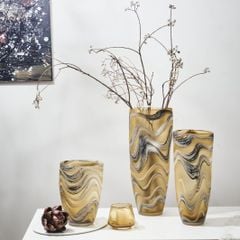 Bình Hoa Thủy Tinh Hổ Phách Thân Cao Gợn Vân Sóng Sang Trọng