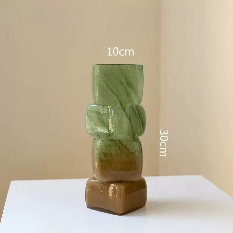 Bình Hoa Thủy Tinh Hình Đá Khối Xếp Tầng Gradient