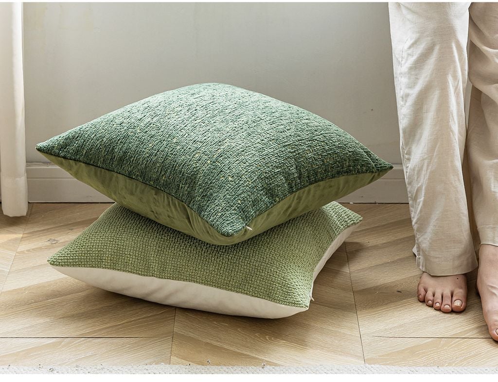 Vỏ Gối Tựa Lưng Tông Xanh Lá Mix Họa Tiết Tinh Tế